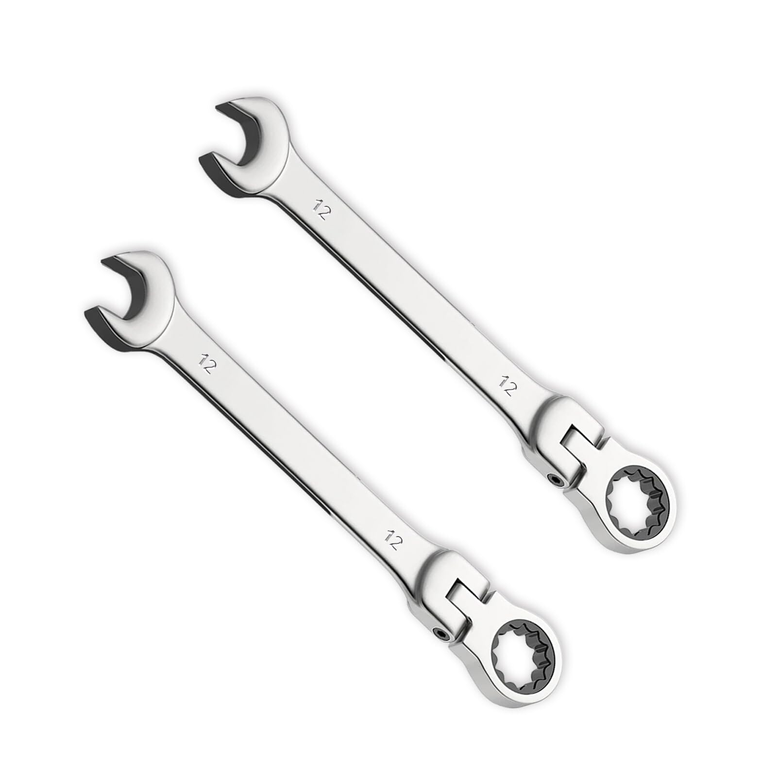 Leliafleury 2pcs 12mm Ratchet Spanner Flex-Head, Combination Wrench, Polished CR-V Chrome Vanadium Steel Metric Spanner, 72-Tooth, Box and Open End Ring Ratcheting Spanner Tool for Home Bicycle