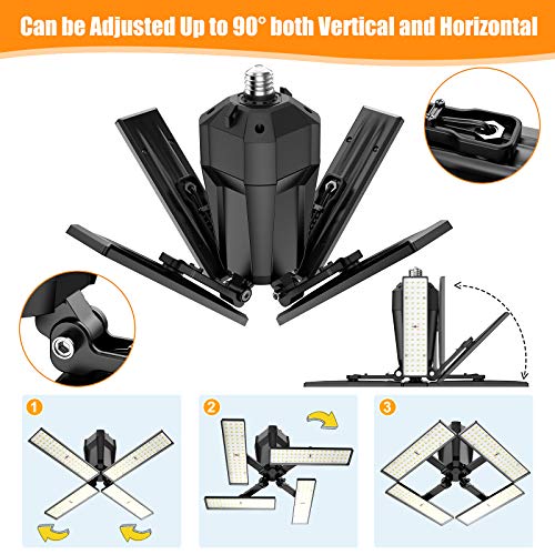 LED Garage Lights - JOYSON 10000LM Super Bright 100W Deformable LED Garage Ceiling Lights, 4 Adjustable Led Panels, 6500K E26/E27 Shop Lights for Garage, Basement, Warehouse