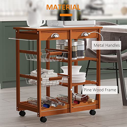 Wooden Rolling Kitchen Cart, Tile Counter Top Kitchen Island on