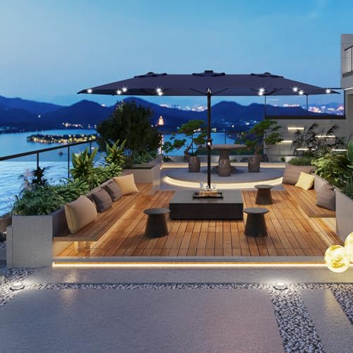 15FT Solar Patio Umbrella with 36 LED Lights, Weighted Base Included, Tilt and…