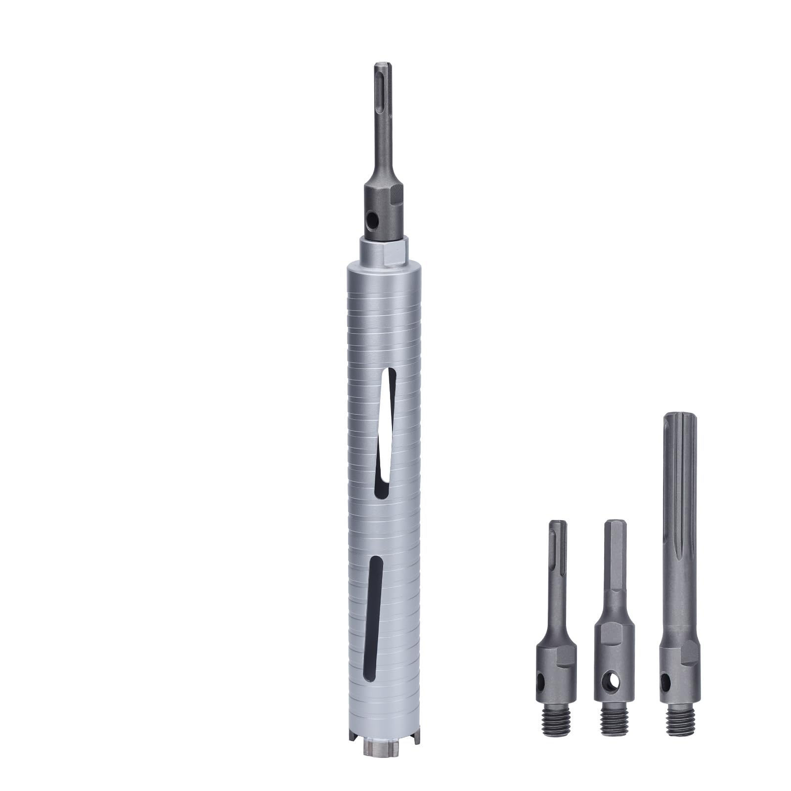Photo 1 of 1-1/2 inch Diamond Dry Core Drill Bit, 10" Drilling Depth, 5/8"-11 Thread for Concrete Masonry Brick Block, Includes 3 Adapters SDS Plus, SDS Max and Hex (1-1/2 inch)