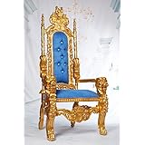 "King David" High Back Throne Chair, King/Queen Wedding Lion Throne Chair, Party Rentals, Model Photo Shoots, Home Furniture -Gold Finish - 70"