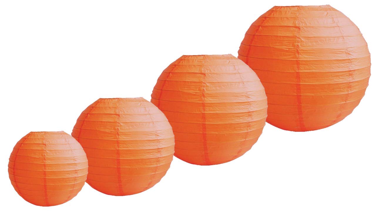 Pack of 4 Decorative Chinese Round Paper Lanterns (4", 6", 8", 10") Several Sizes and Colors lampshades… (Orange)