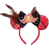CLGIFT Captain Hook Minnie Ears,Pick your color, Flower Minnie Ears, Floral minnie ears, Purple Sparkle Mouse Ears (Pirate Red)