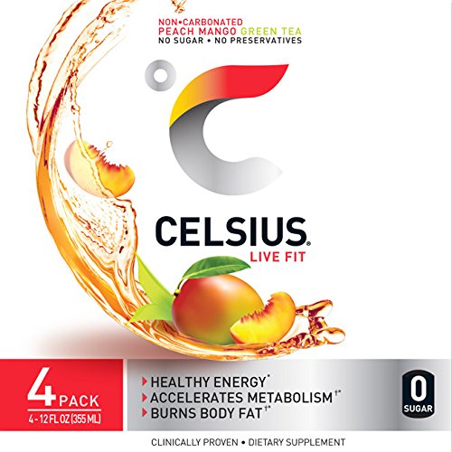 CELSIUS Peach Mango Green Tea, Functional Essential Energy Drink 12 Fl