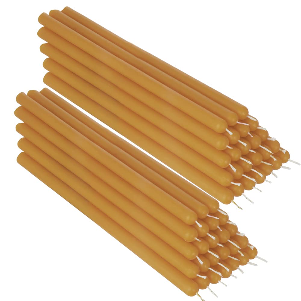 NKlaus 50x Yellow Beeswax 21cm sootfree Handmade Table Candle Ritual Candle drip Candles 36342