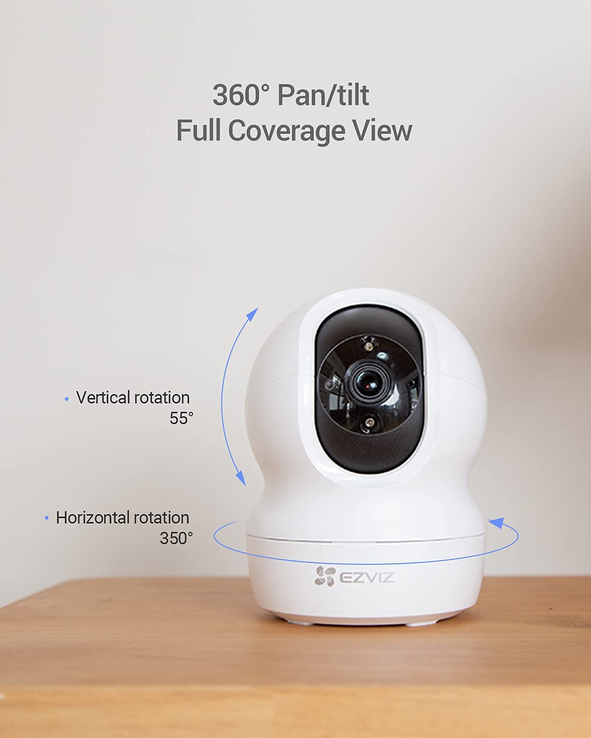 2K+ Indoor Security Camera, WiFi, 360° Coverage, Night Vision, Auto Motion Tracking, Pet Baby Monitor, Two Way Talk, Compatible with Alexa (CP1 2K+)