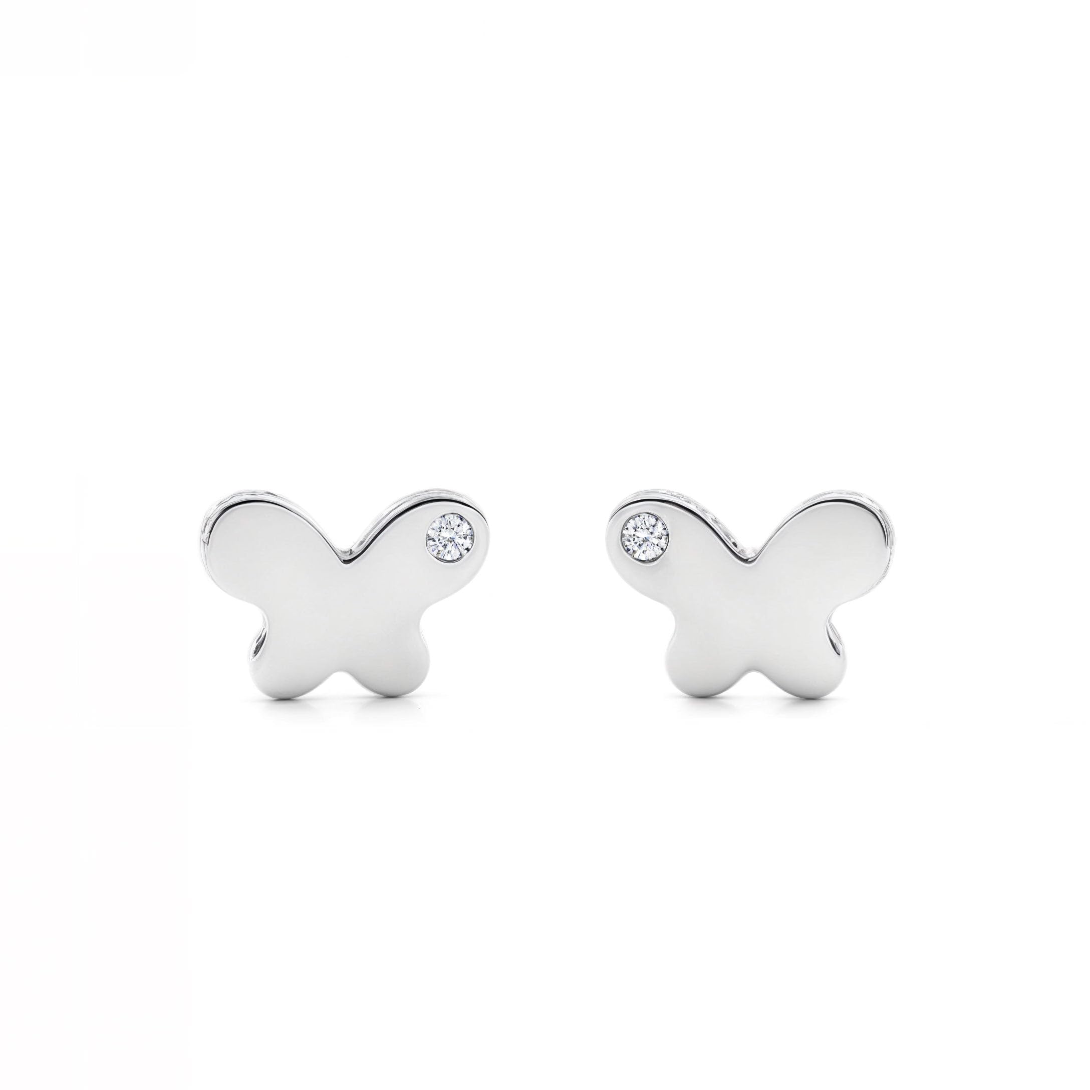 Mondepetit - 9ct White Gold Butterfly Cubic Zirconia Children's Baby Girls Earrings shine