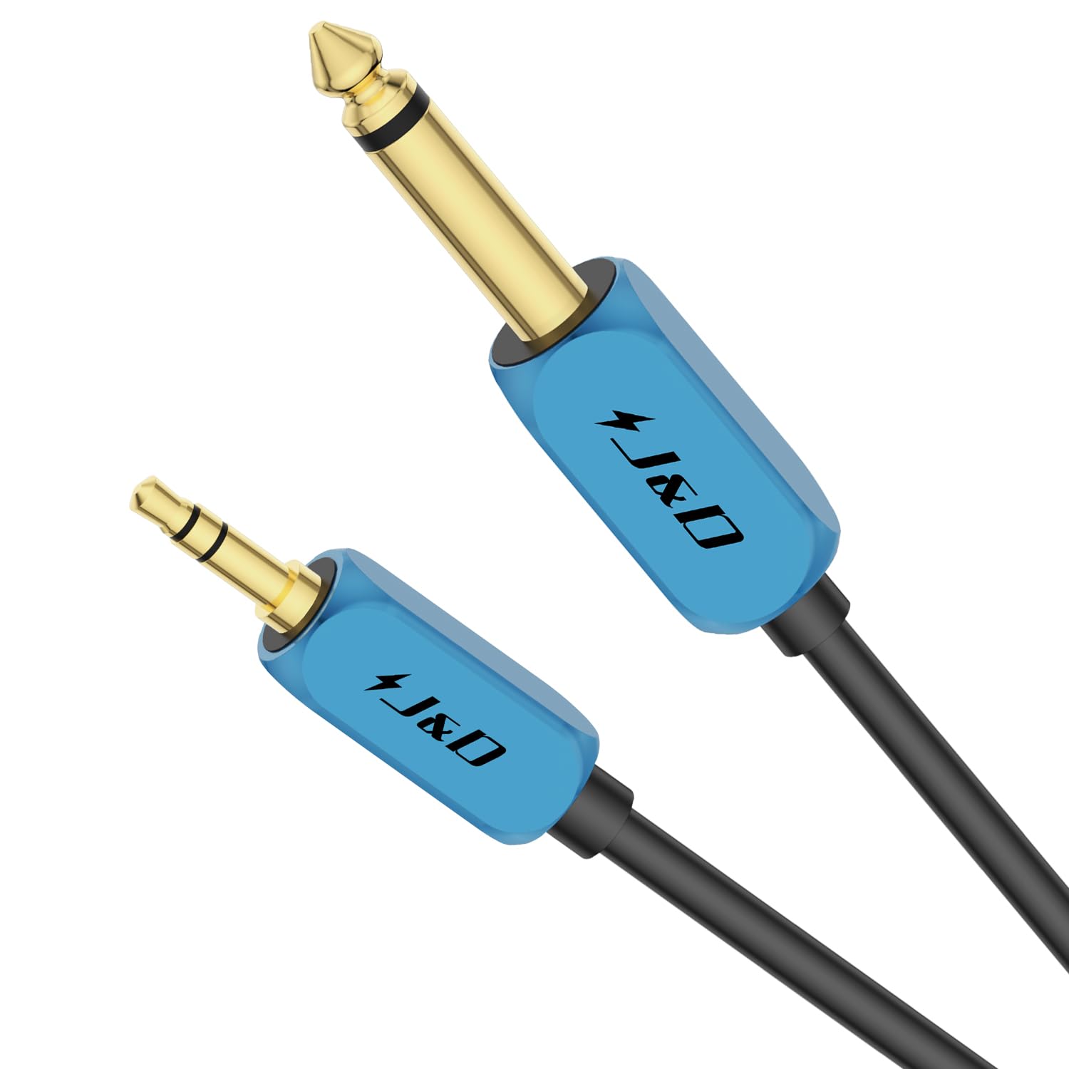 J&D 1/4 inch TS to 3.5mm TRS Cable, Heavy-Duty Copper Shell 6.35mm 1/4 inch Male to 3.5mm 1/8 inch Male Mono Interconnect Stereo Aux Cable for Phone Laptop MP3 Speaker Mixer, 3 Meter