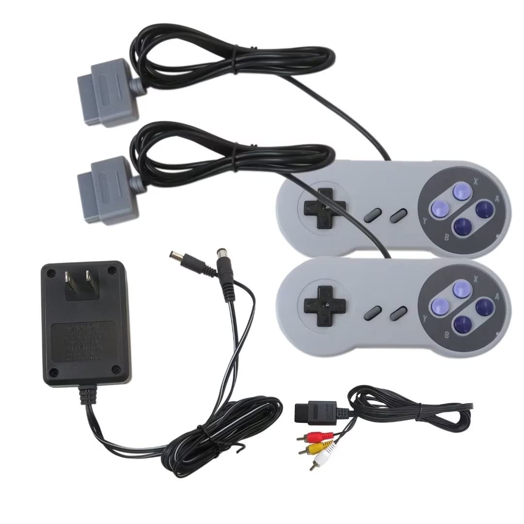 New Replacement Game Set Compatible for Super Nintendo SNES, AV Cable Power Adapter with 2 Pcs Game Controllers,Ideal Gift for Friends Children Birthday