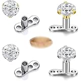 PunkTracker 14G Micro Dermal Anchor Tops - Cubic Zirconia Surgical Steel Dermal Piercing Jewelry (2.5/3/4mm)