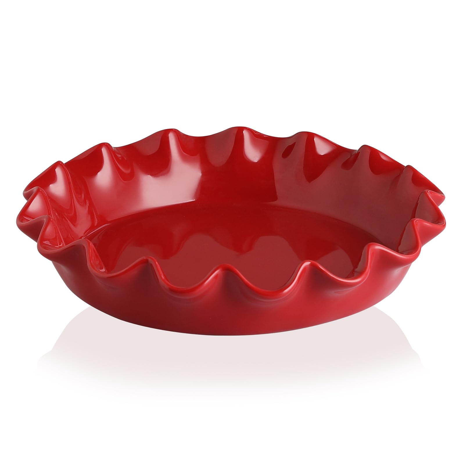 Sweejar Home Ceramic 29cm Round Pie Dish, Fluted Porcelain Pan, Non-Stick Quiche Dish for Pumpkin & Apple Pie, Farmhouse Design (Red)