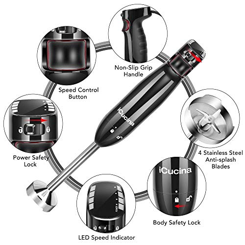 iCucina 4in1 Variable Speed Immersion Hand Blender, Powerful 400W DC