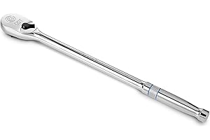 DURATECH Extra Long Handle 1/2-Inch Drive Ratchet, 90-Tooth Ratchet Wrench with 15" Handle and Dust Proof Teardrop Enclosed Head, Reversible, CR-V Steel Made, CR-MO Head, Full Polished, Gifts for Men