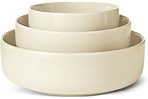 �鶹�� Basics Glazed Stoneware Serving Bowls, 3-Piece Set, Dishwasher-Safe, Ivory