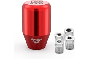 Amazing AUTO (Red) 5 Speed Weighted Manual Automatic Gear Shifter Shift Knobs Lever with 4 Adapters Fit Compatible with Manual Cars Most Automatic Cars