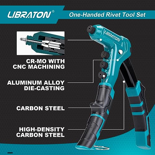 LIBRATON Professional Rivet Pliers, Manual Rivet Pliers, Blind Rivet Pliers, Pop Rivet Gun with 4 Types of HSS Drills and 200 Pieces Rivets 2.4mm 3.2mm 4.8mm