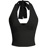 Milumia Women's Sexy Low Cut Halter Top Y2K Tie Backless Cami Tank Top Clubbing Outfits