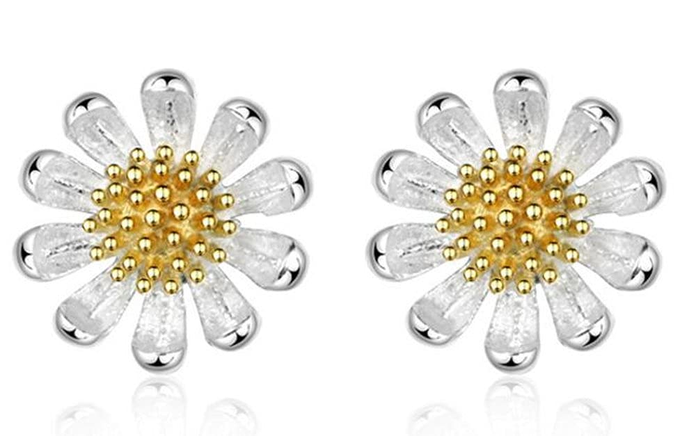 Cute Daisy Earrings Tiny Cartilage Stud Earrings for Women Teen Girls Sterling Silver 14K Gold Plated Pierced Ear Small Flower Leaf Cluster Stud Studs Post Pin Earrings Hypoallergenic Boho Jewelry