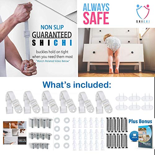 Furniture Anchors for Baby Proofing (6 Pack+6 Outlet Covers+EBOOK) TV