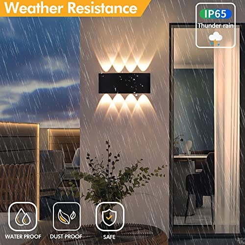 FUPE 2 Pack Outdoor/Indoor LED Outdoor Wall Lights 16W 1600lm IP65 Waterproof Modern Aluminium Up and Down Light Spot Light Wall Lamp (Black 3000K Warm Light)
