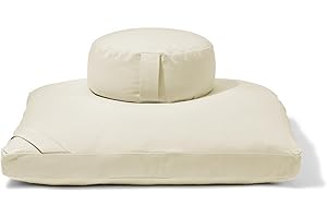 R E N O O Meditation Cushion Set by renoo - Durable Comfortable Organic Cotton, Linen, Hemp - Modern Zafu Zabuton - Buckwheat Kapok Filled Floor Pillow Yoga Bolster in 15 Colors Washable Cover