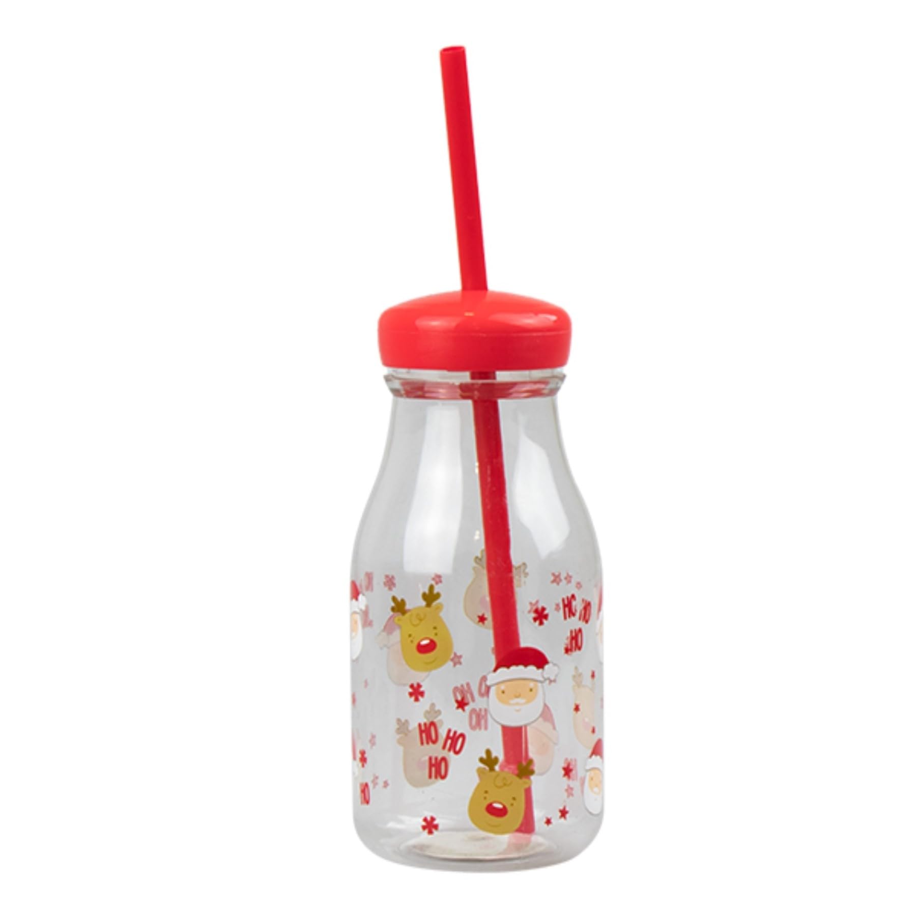 Christmas Milk Bottle and Straw Re-Useable - Santa/Rudolph/Ho Ho Ho 7041