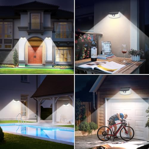 Aootek New Solar Motion Sensor Lights 120 LEDs with Lights Reflector,270° Wide Angle, IP65 Waterproof, Step Lights for Front Door, Yard, Garage, Deck (Front Button 6-Pack)