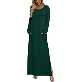 AYIFU Women's Long Sleeve Dress Split Hem Casual Travel Vacation Maxi Dresses with Pockets