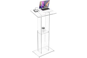 Dethan Acrylic Clear Lecterns Podium Stand, 50 Inch - Pulpits for Classrooms, Weddings, Churches, Conference, Speeches, Professional Presentation Podiums with Storage Shelf (Transparent)