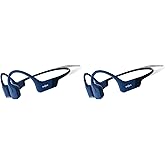 SHOKZ OpenRun Mini - Bone Conduction Headphones,Open-Ear Bluetooth Wireless Sport Headphones for Running & Workout,Sweat Resistant, Long 8H Playtime,Mic,with Hair Band-Blue (Pack of 2)