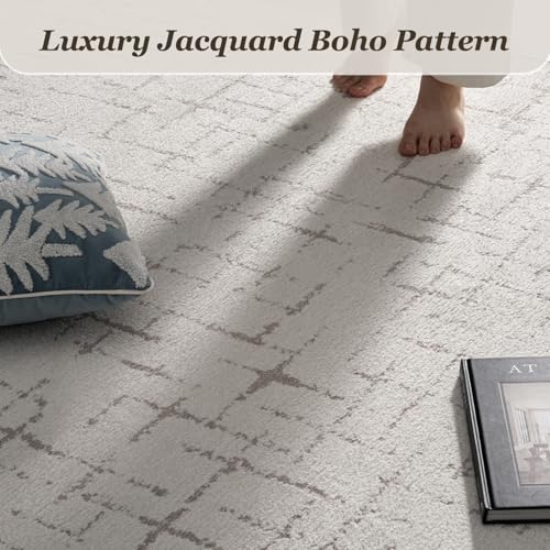 Area Rug for Living Room Rug-Carpet 6x9 Bedroom Rugs Textured Tufted Jacquard Modern Neutral Soft Washable Luxury Rug for Dining Room Nursery Non Slip Beige