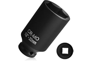 CARLEEF 32mm Socket 1/2 Drive,High-Strength Axle Nut Socket Set with Anti-Slip 6-Point Design by 1/2" Drive Ratchet Wrench,Professional Deep Impact Sockets for Most Truck,SUV (32mm)