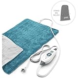 PureRelief XL – King Size Heating Pad with Fast-Heating Technology, 6 Temperature Settings, &amp; Convenient Storage Bag – Turquoise Blue (12" x 24")