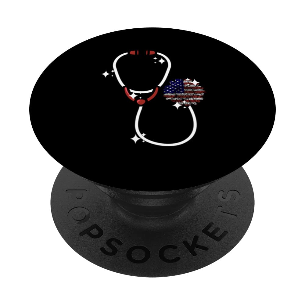 Patriotic Stethoscope Sunflower Scrub Life Nurse 4th Of July PopSockets Swappable PopGrip