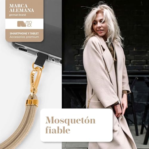 moex Unleash para Samsung Galaxy Grand Prime – Cadena para teléfono móvil con mosquetón y correa para el cuello – Collar para teléfono con almohadilla para fundas – Cadena para colgar en color beige