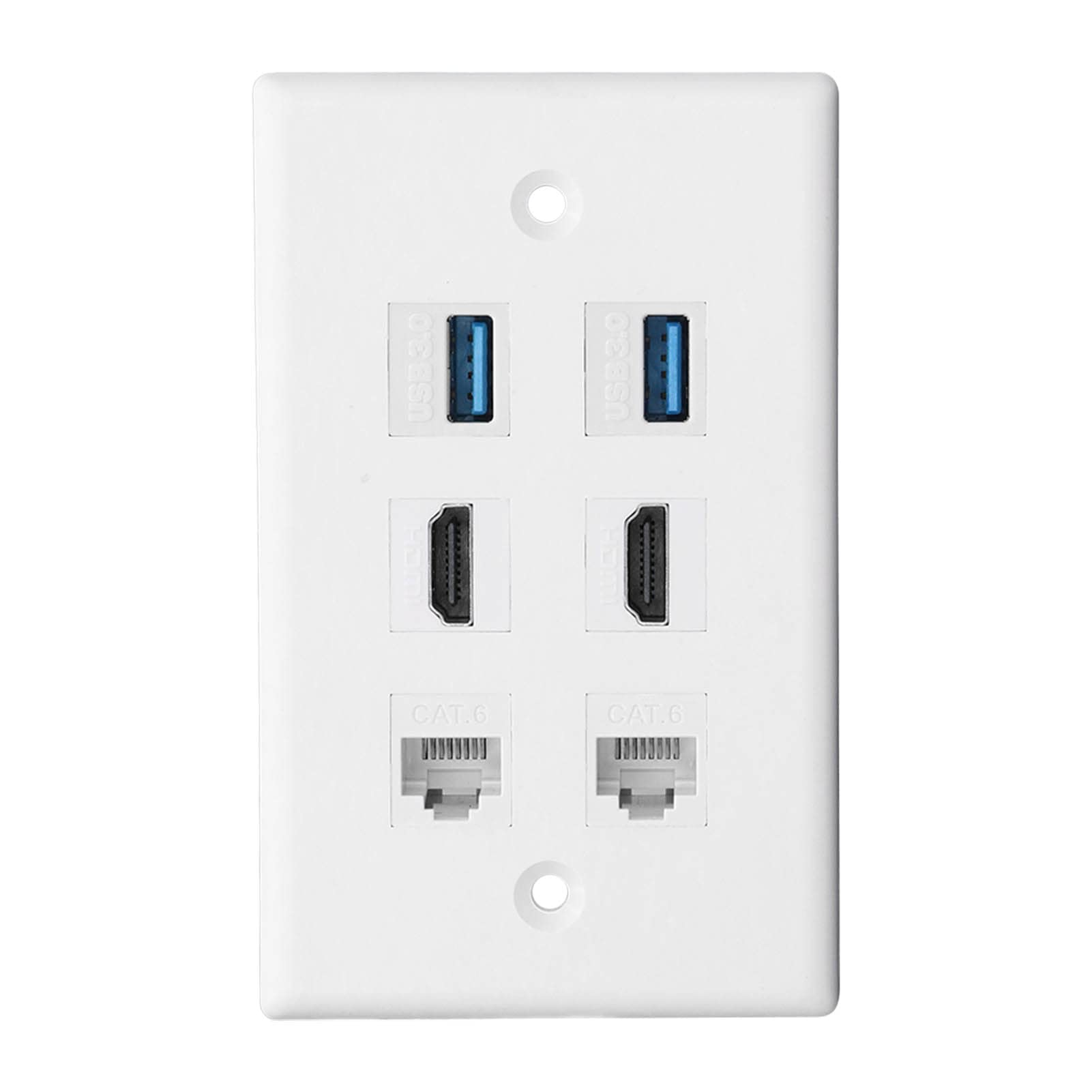 Bewinner 6 Port HDMI Wall Outlet with USB3.0, CAT6, Soldering Free Ethernet Wall Plate for Wall Mounted Hdtvs, Streaming Video Players, Projectors, Compatible with Cat5, Cat5e and Cat6