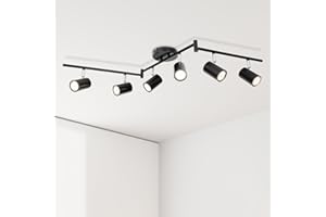 Ketom 6-Light Track Lighting Fixtures Ceiling, GU10 Black Led Ceiling Spotlight, Modern Track Light Kit for Kitchen Hallway B