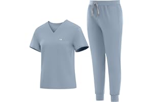 Eadflie Medical Scrubs Set for Women - Classic V-Neck Top & Jogger Pants with Stretch Nursing Uniform Scrub Suit