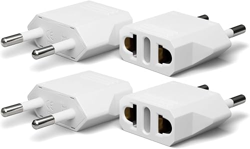 Unidapt European Travel Plug Adapter, US to Europe Type C, 4 Pack, White | Outlet Adaptor USA, Canada to Europe, Italy, Spain, Germany, France EU Power Plugs for International Travel, Euro Plug