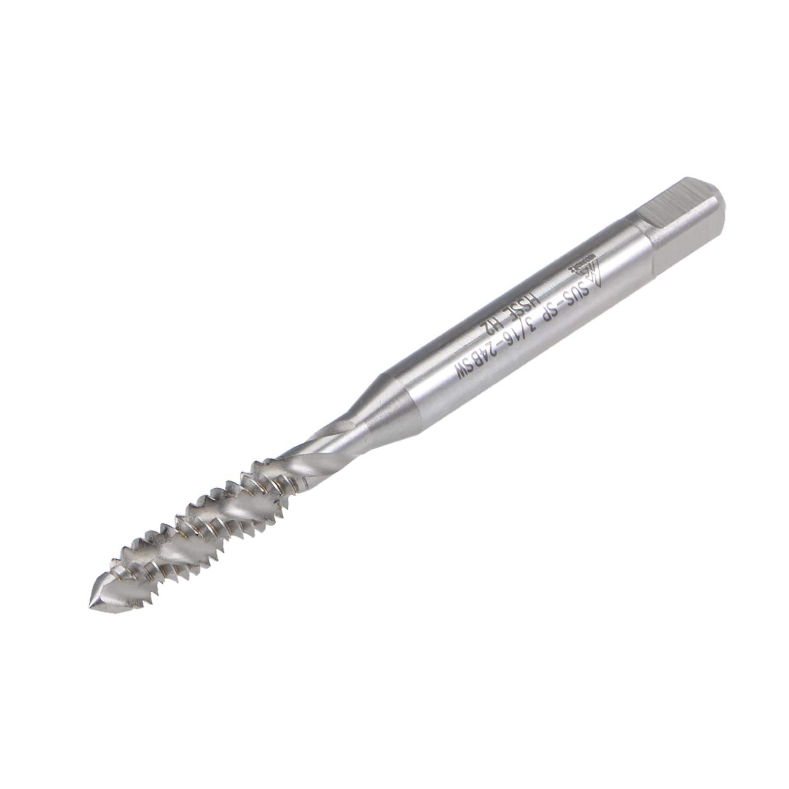 sourcing map 3/16"-24 BSW Spiral Flute Thread Tap, Machine Threading Tap HSS-Cobalt Uncoated, Round Shank with Square End, H2 Tolerance