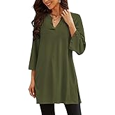 Poetsky Womens Tunic Tops 3/4 Bell Sleeve Loose Fit Tunics Dressy Casual Side Split Flare Top for Leggings S-3XL