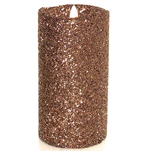 Luminara Vintage Chocolate Glitter 7" Flameless Pillar Candles w/Remote