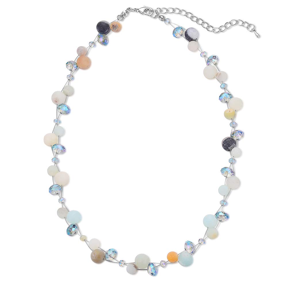 BULINLIN Short Beaded Pearl Necklace for Women, Silver Handmade Statement Necklace with Crystal Beads Fashion Jewellery Birthday Gifts for Her(Green)