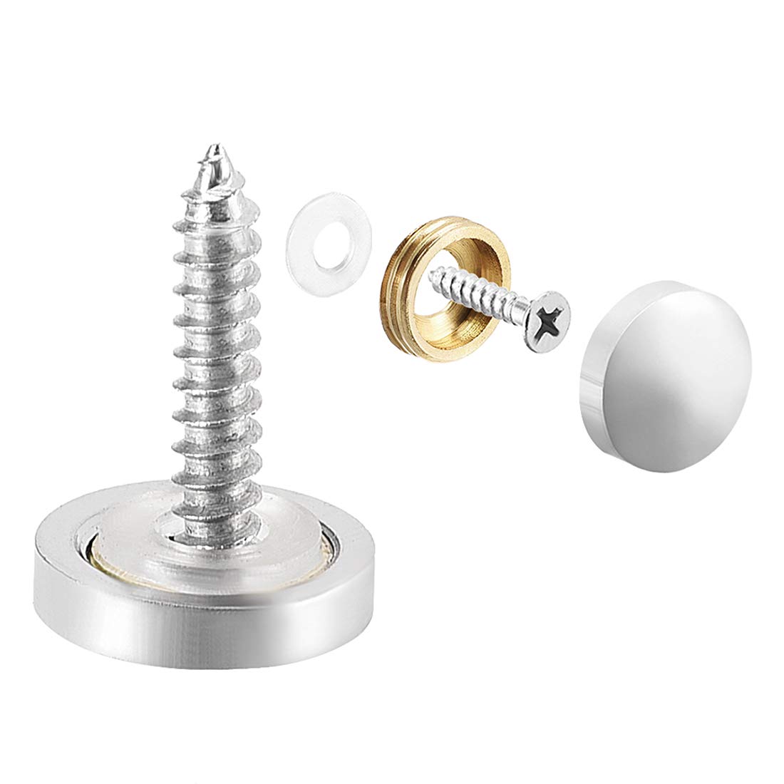 sourcing map Mirror Screws, Decorative Cap Fasteners Cover Nails, Electroplated, Bright Silvery 14mm/0.55" Brass 16pcs