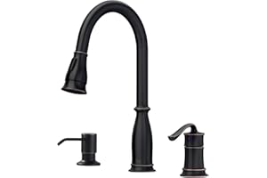 APPASO 3 Hole Pull Down Kitchen Faucet with Sprayer Oil Rubbed Bronze, 3 Pieces Pull Out Kitchen Sink Faucet with Side Single Handle with Soap Dispenser, Antique Bronze, APS218ORB