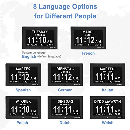 YISSVIC Digital Alarm Clock 8 Inch Large Display Calendar Day Clock with Battery Backup & 12