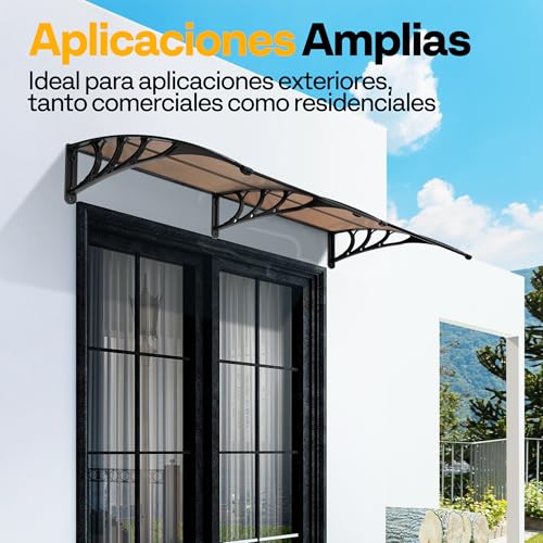 VIVOHOME Outdoor Canopy 100 x 200 cm for Doors and Windows Brown Polycarbonate Awning with Black Brackets Protective Roof for Entrance and Garden