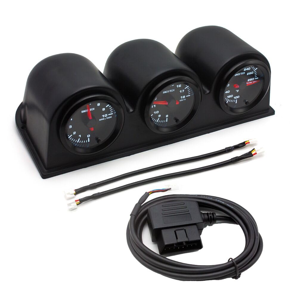 Photo 1 of SINCO TECH OBDII 52MM 7 Color Backlight Gauge (Water Temp 100-280?+RPM+Voltage)