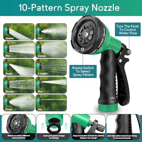 100 ft Expandable Garden Hose, 2026 New No Kink Retractable Water Hose 100ft, 10 Function Nozzle, Solid Metal Fittings, Durable Latex Core, Lightweight, Flexible for Gardening, Cleaning, Car Washing